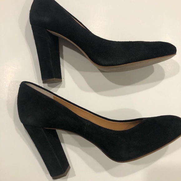 J. Crew Black Suede Chunky Heels Sz 6.5 - Picture 8 of 10